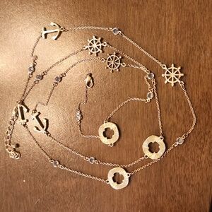 New Long Sea Coastal Nautical Gold Toned Necklace